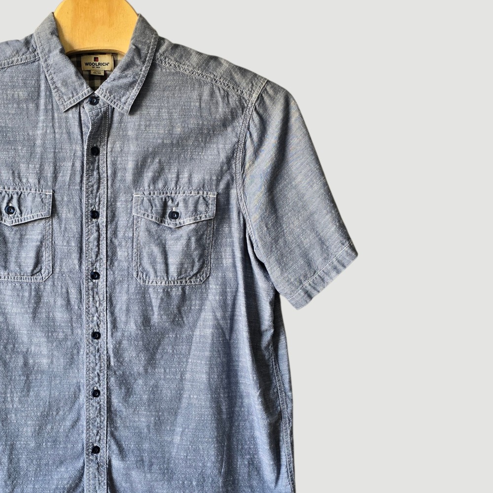 WOOLRICH Men Chambray Short Sleeve Button Down Shirt Casual Workwear XXL